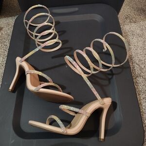 Lace Up Embroidered Heel Sandal (WW)